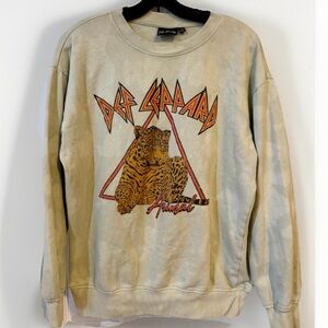 Vintage Def Leppard Band Sweatshirt Medium M Light Green Tie Dye Worn Graphic